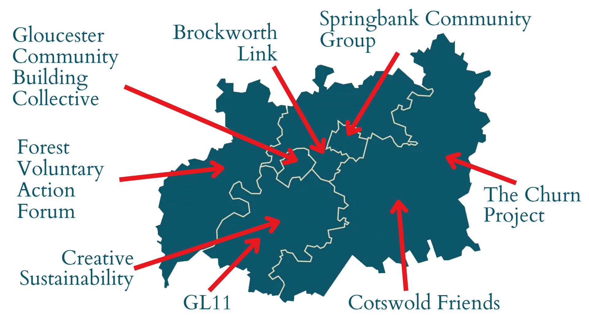 Map of Gloucestershire with links to DIGI Partners